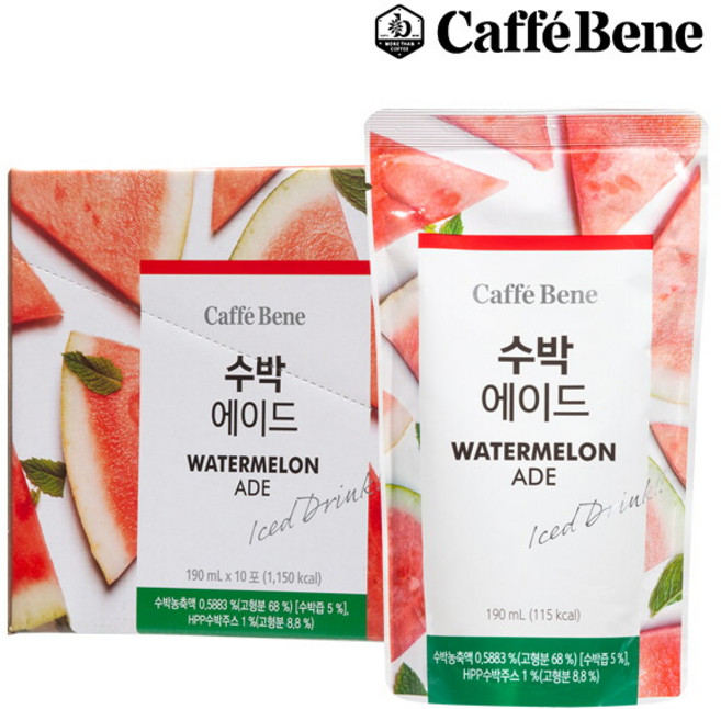 [카페베네] 수박에이드 파우치 (190ml x 10팩) x 2박스, 190ml