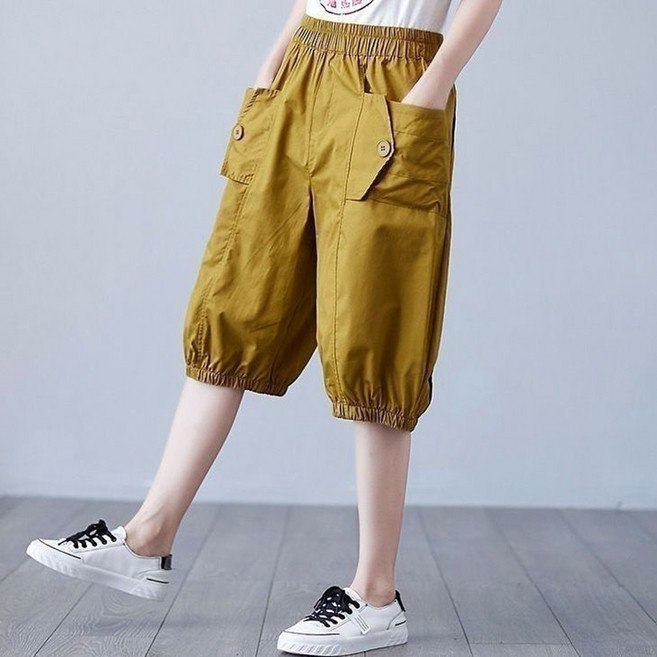 메인워크 여성 빅사이즈 냉장고 7부 팬츠 여름 빅포켓 카고 바지 데일리 와이드핏 캐주얼 밴딩 배기핏 속건 아우터 바지