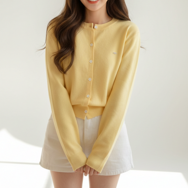 누보마켓 부드러운 여성 봄 가을 간절기 라운드넥 고급원단 니트 가디건