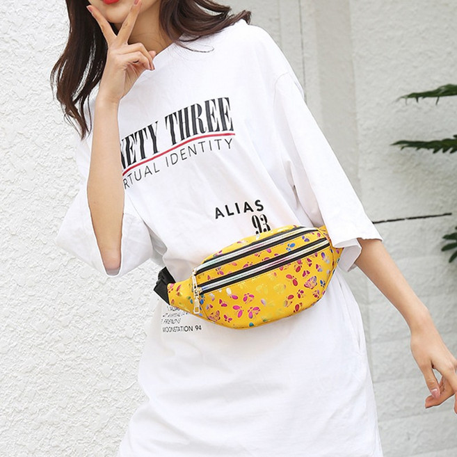 AZMON 레인보우 나비 포인트 캐주얼 힙색 가방 2v 2.5L 65g 초경량 허리 힙쌕 웨이스트백, 옐로우, 31cm*13cm*8cm, 1개