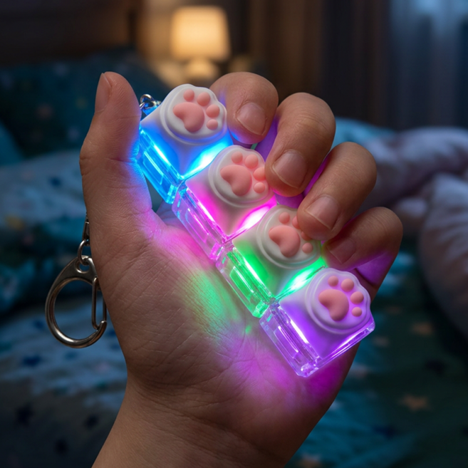 나오픽 LED 고양이 키캡 키링, 1개, 쫀득 핑크 4구