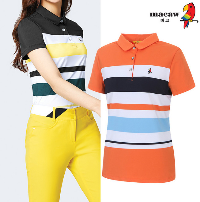 (여성)컬러 포인트 배색 카라 반팔 티셔츠_MLW2TS06