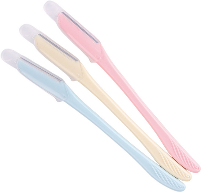 일본 니켄 세이프티가드 일자 큰날 눈썹칼 3P, 블루,핑크,옐로우, 1세트