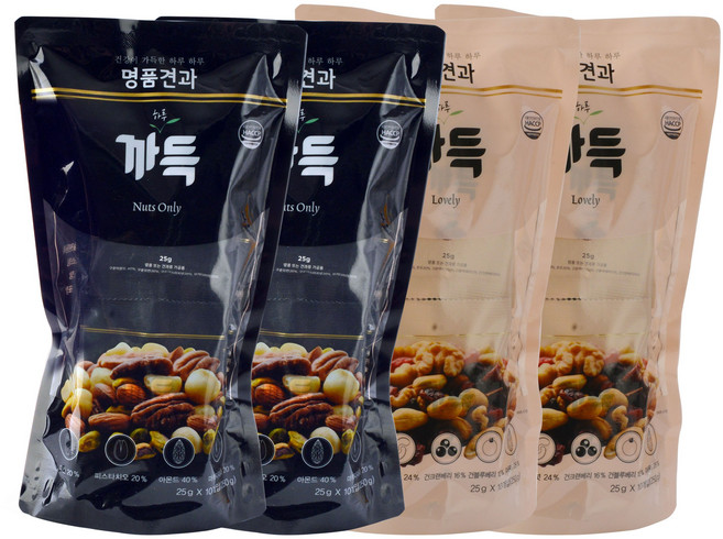 까득 넛츠온리 (2팩) + 러블리 (2팩) 프리미엄 하루견과 25g x 10입, 40개