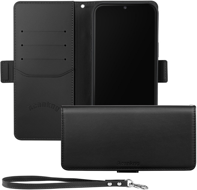 아칸크 갤럭시 A16 / SM-A165/A166 지갑형 가죽 카드수납 다이어리 휴대폰리 케이스+핸드 스트랩 세트