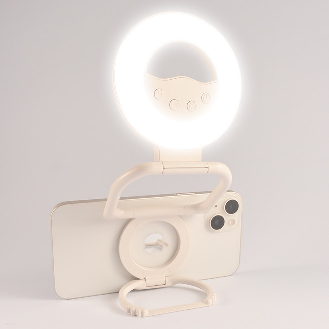 Nolirva 2in1 휴대폰조명 맥세이프 마그네틱 링라이트 LED 셀카 촬영 조명등 360도 회전 스탠드 갤럭시Z폴드 호환, 1개, 화이트