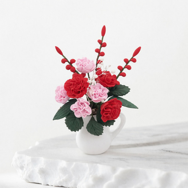 컴위즈 납골당 꾸미기 미니어처 꽃 레진 조화 세라믹 화병 인테리어 소품, 1개, 카네이션