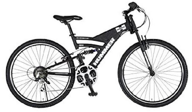 HUMMER 허머 풀 서스펜션 26인치 알루미늄 프레임 시마노 18단 MTB 산악 자전거, 블랙, 1개