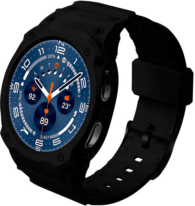 쿠산 갤럭시워치 스트랩 케이스 일체형 8 7 6 5 4 플렉서블 아머, 딥 블랙