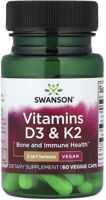 Swanson 비타민D3 & K2 베지 캡슐 60정, Swanson 비타민D3  K2 베지 캡슐 60정, 1개 - 쿠팡