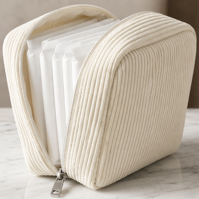 윌카 자주 사용하는 코듀로이 미니 생리대 파우치 휴대용 위생용품 화장품 정리