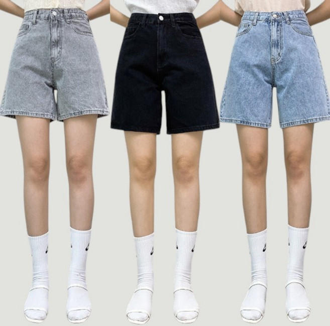 제이엠스타일 S~2XL (숏/기본) 여성 여름 청반바지 4부 5부 하이웨스트 A라인 여자 데님 반바지 키작녀 키큰녀 빅사이즈 숏팬츠