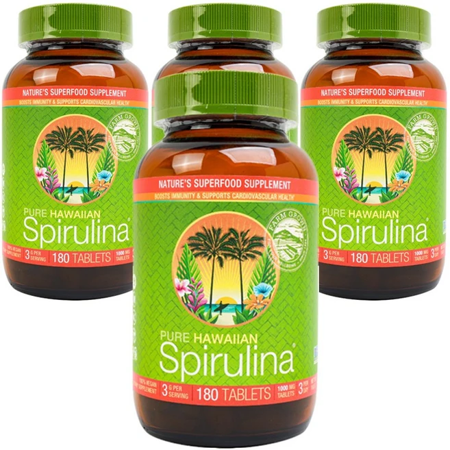뉴트렉스하와이 퓨어 하와이안 스피룰리나 퍼시피카 1000mg 타블렛, 4개, 180정 - 쿠팡