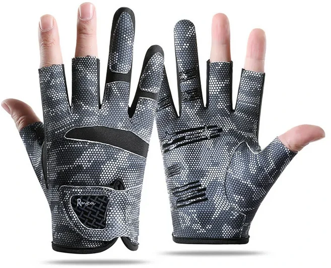 세손가락 낚시 장갑 선 스크린 사이클링 전기 자전거 미끄럼 방지 카약 carpfishing pesca 캠핑 하이킹 액, 02 회색, 1개