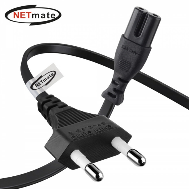 넷메이트 2구 8자 AC 파워코드 전원케이블 0.6m 일자형 블랙 NMP-KPC806B 국내제작 250V 2.5A 0.75mm x 2C, 1개