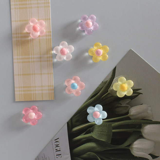 투명꽃 8P set 냉장고 현관문 인테리어 자석 작지만 강력한 귀여운 마그넷, 투명꽃 8pcs세트 자석