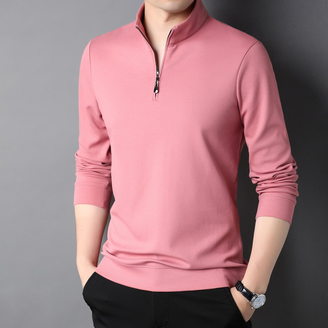 Luspirez 중년 남성 면소재 긴소매 골프티 카라티