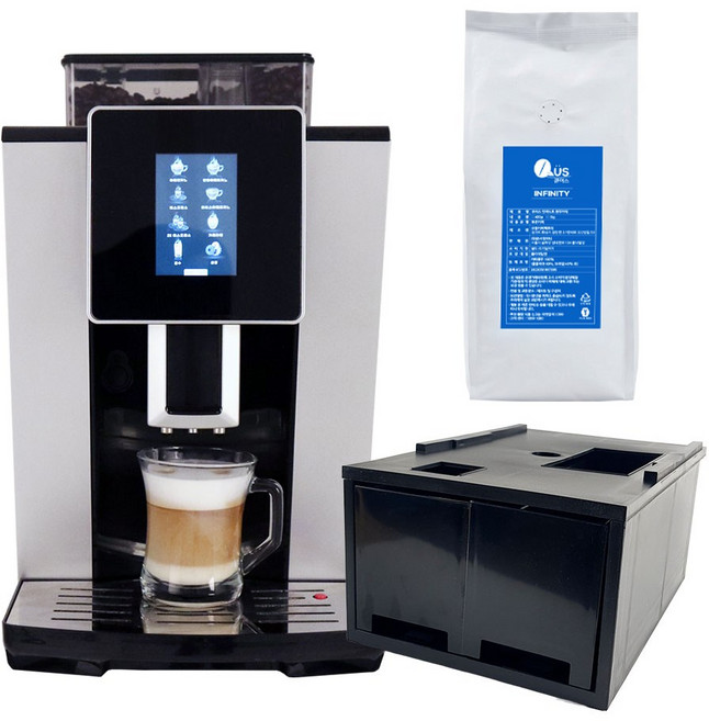 큐어스 전자동 커피머신 스타터 세트 CM1004+ 슬러지박스 인피니티 원두 2.4kg 포함 가정용 업소용 에스프레소 카페라떼 원두머신