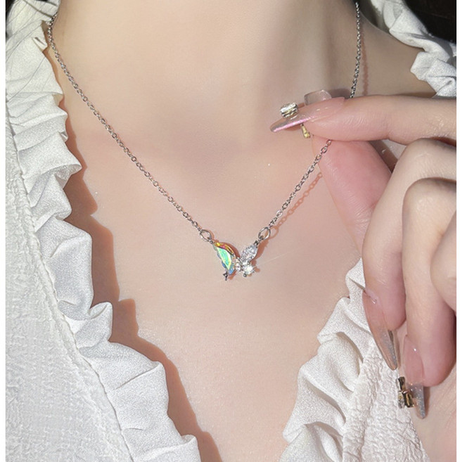 [925 Silver] 델리아 레인보우 원석 나비 실버 목걸이