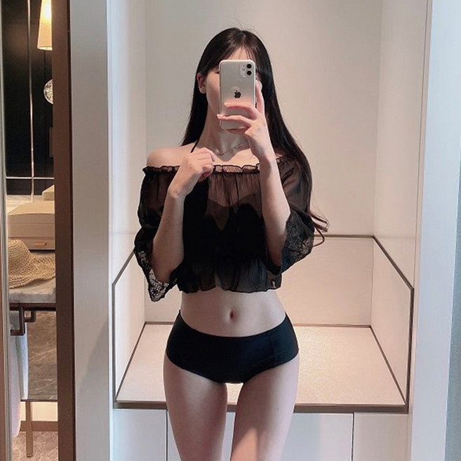 어썸 시스루르 비키니 커버업 세트 1014, 블랙