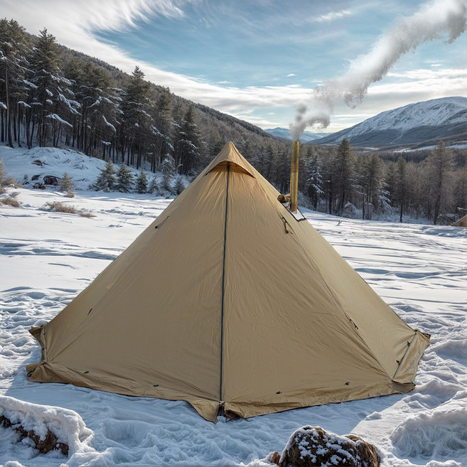 탑 랜더 2-4인용 겨울 캠핑 내화성 티피텐트 스토브 연통구멍 스노우스커트 차박 감성캠핑, 갈색