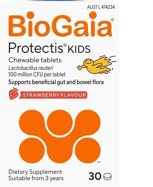 호주 바이오가이아 BioGaia Protectis Kinds 프로텍티스 키즈 어린이 딸기맛 프로바이오틱, 2개, 30정