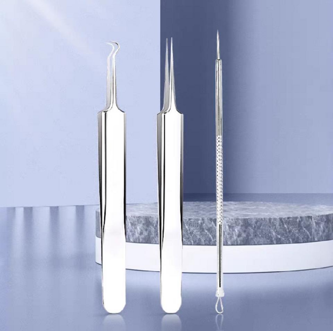 코코메도 코메도 블랙헤드핀셋 피지 제거기 피지 압출기 정밀 핀셋 고급 세트, 피지압출핀셋 L자+갈고리, 1세트, 케이스