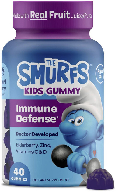 THE SMURFS 藍色小精靈 孩童用接骨木莓&鋅&綜合維他命軟糖, 1罐, 40顆