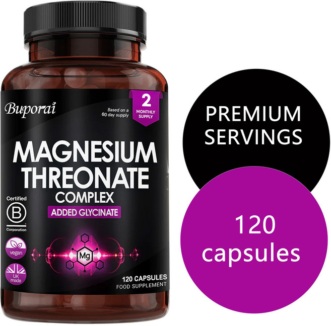 마그네슘 트레오네이트 복합체 - 120개의 강력한 비건 캡슐 + 마그네슘 글리시네이트, 1개, 120정