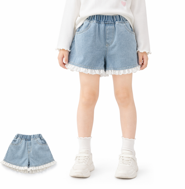 유아 여아 반바지 쇼츠 데님 레이스 데일리룩 등원룩