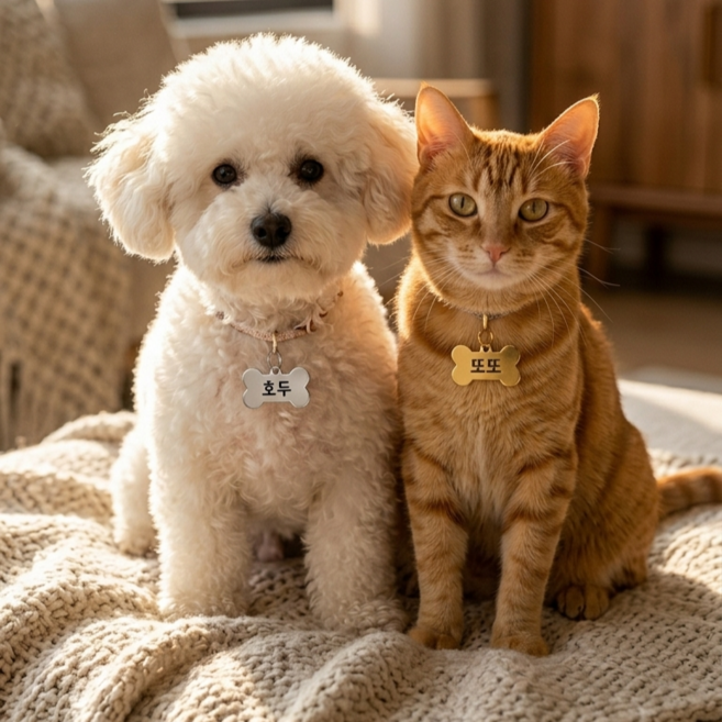 강아지 인식표 목걸이 각인 이름표 고양이 펜던트 레이저 제작 연락처 마크앤키, 1개, 실버