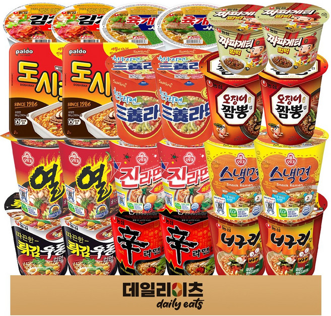 소컵 컵라면 12종 24개입 혼합세트 (신라면 튀김우동 너구리 오징어짬뽕 진라면매운맛 열라면 스낵면 삼양라면 도시락 육개장사발면 김치사발면 짜파게티범벅), 1세트