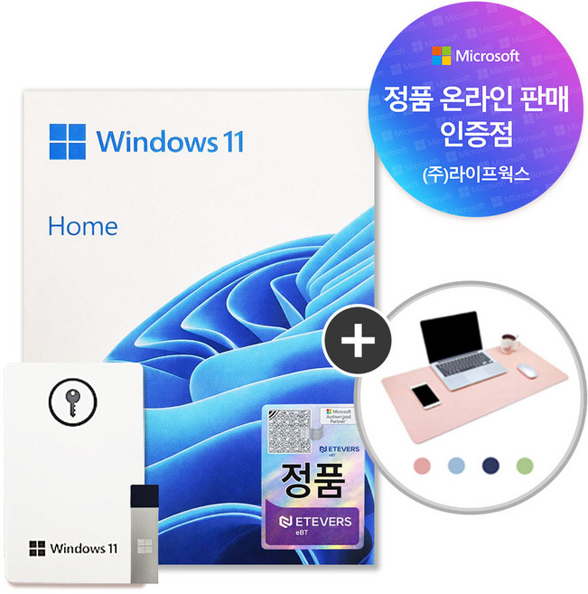 [한국정품인증점] 마이크로소프트 윈도우11 Home FPP 처음사용자용 정품인증키 USB 포함 MS Windows11 Home + 마우스 장패드, 윈도우11 Home (HAJ-00095 )