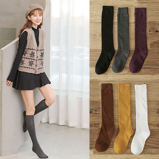 코튼 니하이 무지 니삭스 롱삭스 긴양말 요가 골프