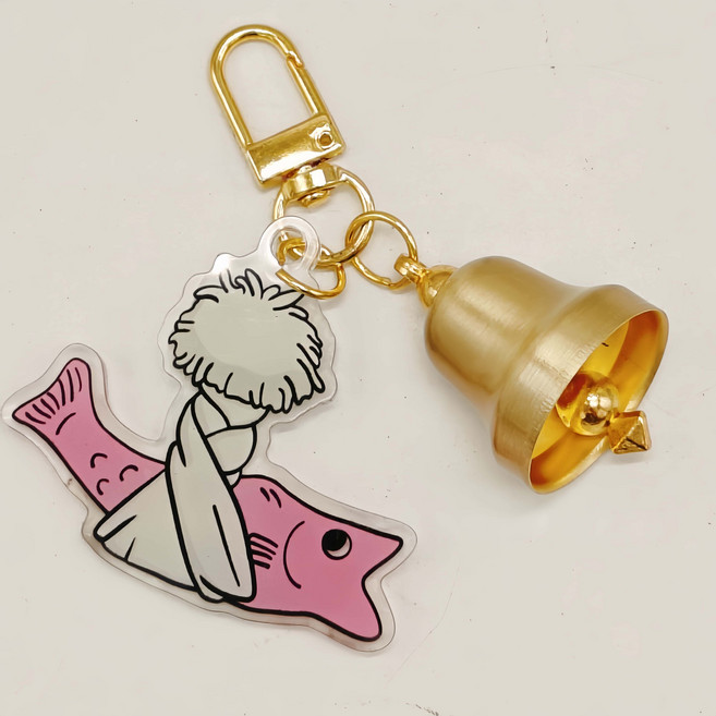 액막이 명태 아크릴 키링 벨 세트 미니, 1개, 골드링+핑크피쉬