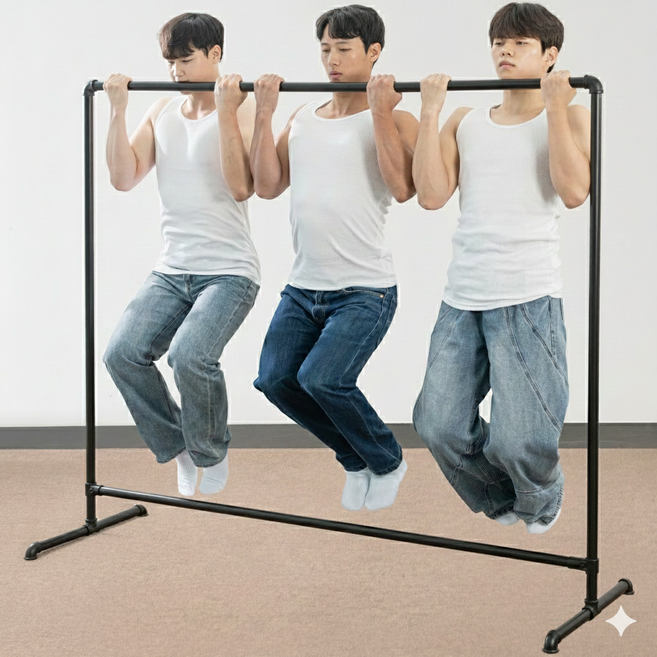 [흔들림 방지 구조] 튼튼한 철제 파이프 스탠드 옷걸이 행거, 블랙