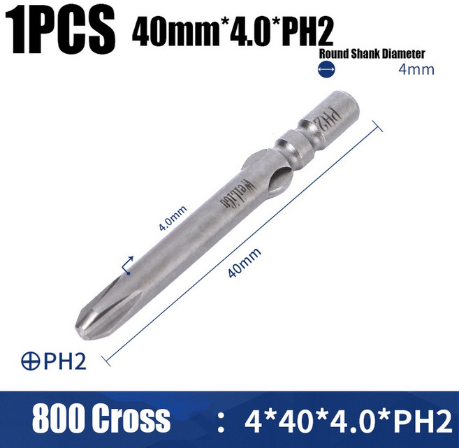 40/60mm 800 전기 십자 드라이버 비트 4mm 원형 생크 PH00/0/1/2 자기 충격 필립스 스크류 드라이버 드릴 비트 배치 헤드, 1개