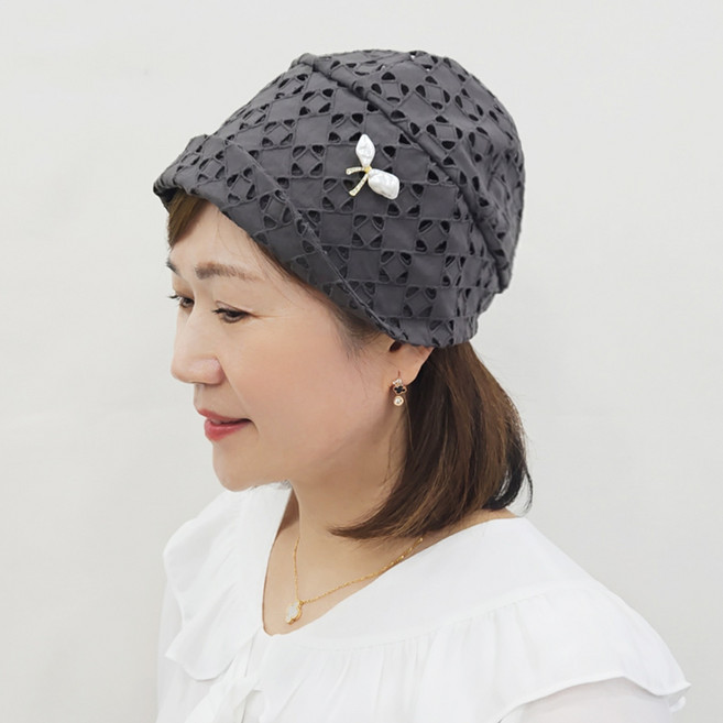 레이스 면 자개 리본 여성 두건 비니 모자 국내생산