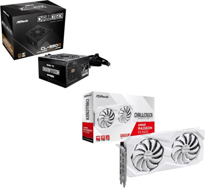 게이밍 그래픽카드 비디오 PC 게임용 ASRock AMD 라데온 RX 6600 챌린저 화이트 8GB GDDR6 128비트 그레이프 카드 및 80 브론즈 전원 공급 장치 550W, 게이밍 그래픽카드 비디오 PC 게임용 ASRock AM