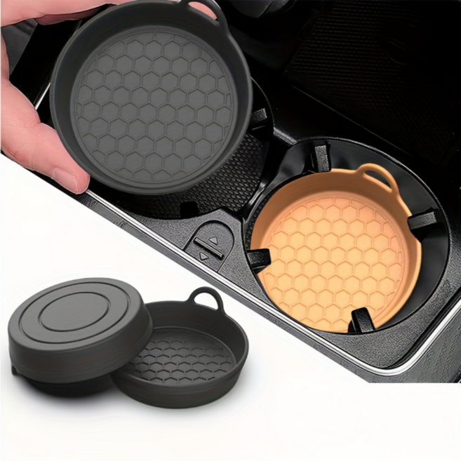 차량용 먼지 소음 방지 컵홀더 실리콘 패드 2p 세트, 블랙, 1세트