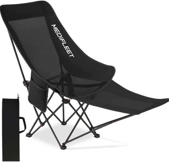메디플릿 접이식 4단 각도조절 대형 경량 메쉬 리클라이너 캠핑의자, 블랙, 1개