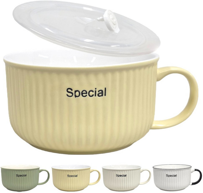 유비토 전자레인지 라면 그릇 손잡이 계란찜 1000ml, 1개, 옐로우