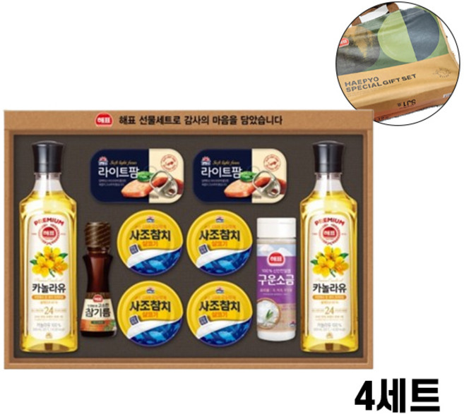 해표 추석선물 명절선물 회사 가정 선물세트 스페셜 안심특선E-55호 쇼핑백 증정, 4세트