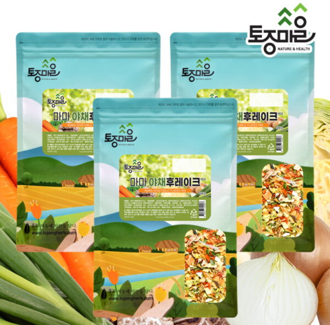 [토종마을] 마마 야채후레이크 믹스 라면 건더기 야채 믹스 후래이크 아채알갱이 볶음밥 양념 야채 건더기 라면스프 야채건조 채소건더기 채소후레이크, 3개, 400g