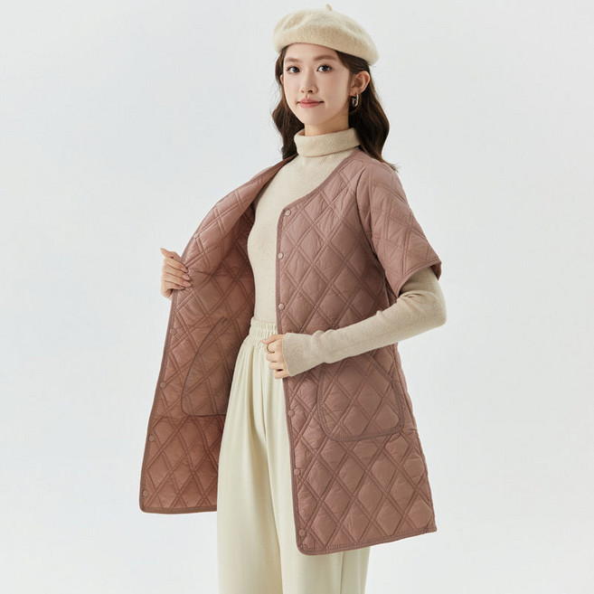 COSYEVNO 여성패딩조끼 패딩 겨울 라운드 누빔 심플 버튼 롱 조끼 점퍼 CXJmj-06