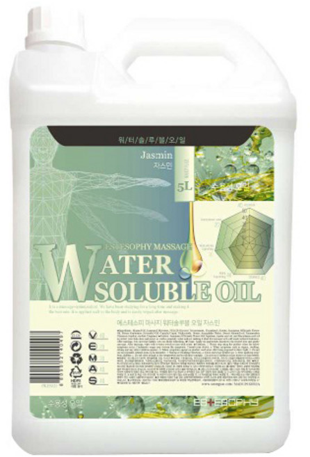 [다오몰] 에스테소피 워터솔루블 5L (쟈스민) 수용성 바디케어 오일 고보습 커플 마사지 아로마 오일 웨딩 바디케어 홈스파 호텔 어메니티향 승모근 이완 스크럽후 오일 마사지, 1개