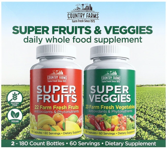 Country Farms 슈퍼 과일 & 채소 2팩 각 캡슐 180정 Farms (컨트리 팜), Country Farms, 슈퍼 과일 & 채소, 2팩, - 쿠팡