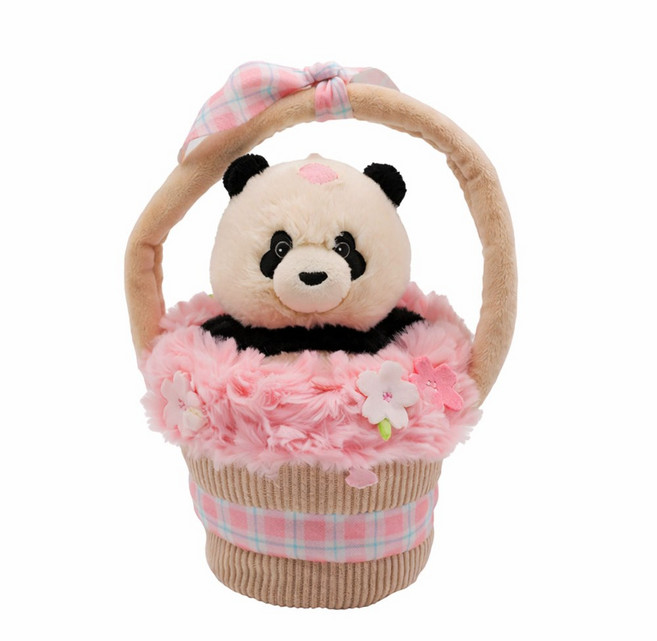 에버랜드 판다 푸바오 벚꽃바구니쏙 인형, 1개, 핑크, 20cm