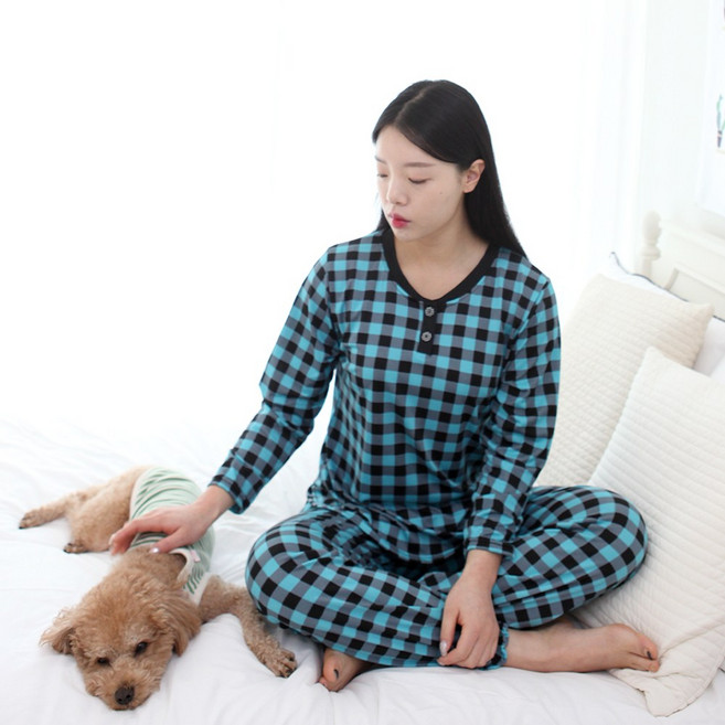슬레진저 남성 여성 피치체크 잠옷 커플 파자마 상하의 세트