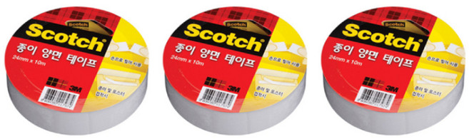 3M 스카치 종이양면테이프 24mm x 10M / 3M종이양면테이프 손으로찢어쓰는테이프 3M양면테이프 손으로찢는테이프 얇은양면테이프 양면종이테이프, 3개